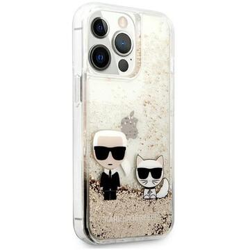 Husa Karl Lagerfeld Husa Liquid Glitter Karl&amp;Choupette iPhone 13 Pro Auriu