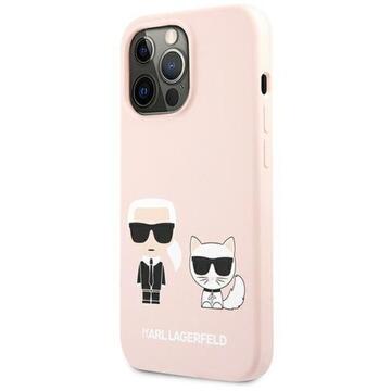 Husa Karl Lagerfeld Husa Silicon Karl &amp; Choupette iPhone 13 Pro Roz Deschis