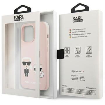 Husa Karl Lagerfeld Husa Silicon Karl &amp; Choupette iPhone 13 Pro Roz Deschis