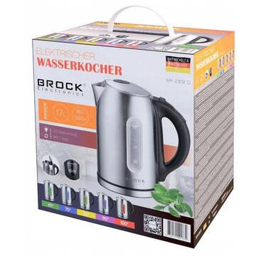 Fierbator BROCK WK 2302 D electric kettle 1.7 L 2200 W Silver, Black
