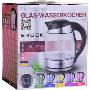 Fierbator BROCK WK 2106 LL electric kettle 1.7 L 2200 W Silver, Black