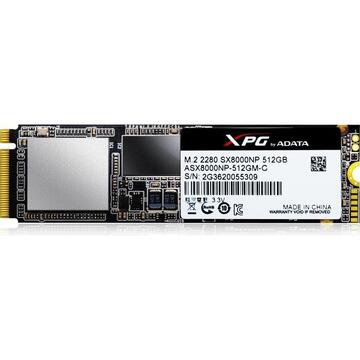 SSD Adata XPG SX8000 PCIe 512GB 3D NAND MLC NVMe Gen3x4 M.2 2280