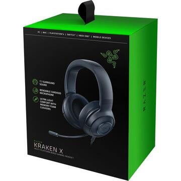 Casti Razer Kraken X Gaming Headset, Over-Ear, Wired, Microphone, for XBOX Green