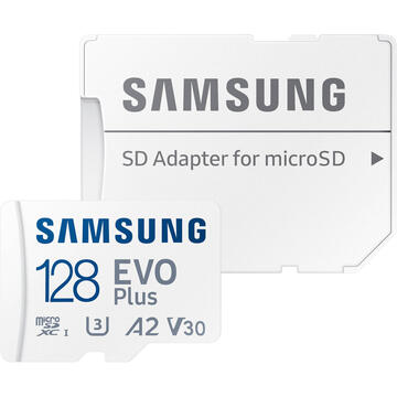 Card memorie Samsung microSDXC  EVO Plus 128GB, Class 10, UHS-I U3, V30, A2 + Adaptor SD