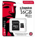 Card memorie Kingston microSDHC  Industrial 16GB, Class 10, UHS-I U3, V30, A1 + Adaptor SD