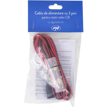 Cablu alimentare PNI cu 3 pini si siguranta pentru statii radio CB, cu siguranta 5A, lungime 200 cm
