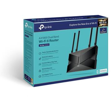 Router wireless TP-LINK WI-FI 6 1800Mbps,1 x WAN Gigabit, 4 porturi LAN Gigabit,  2.4 GHz/5 GHz dual band, 4 antene externe