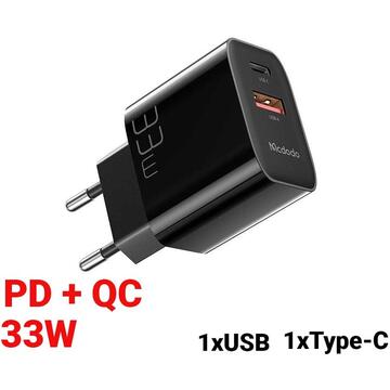 Incarcator de retea Mcdodo Dual USB PD+QC 33W Black