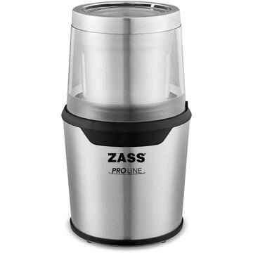Rasnita ZASS ZCG 10, Putere 200W, Sistem 2 in 1 pentru cafea si condimente, Capacitate 85g, Carcasa Inox