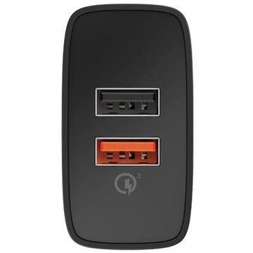 Incarcator de retea Trust Qmax Ultra-Fast, Dual USB, QC3.0, 30W, Black