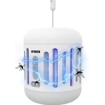 Lampa electrica anti-insecte Noveen Insect killer lamp, LED UV, 7W, 1000 V, portabil (1800 mAh), difuzor cu bluetooth, IPX4, IKN863 White