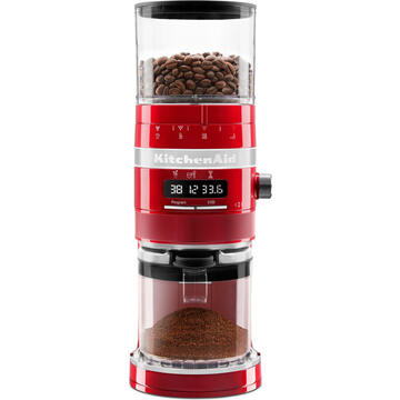 Rasnita KitchenAid Rasnita cafea Artisan 5KCG8433ECA,Rosu, 150 W, 340 g, Dispune de 70 de grade de macinare, Dozare automata inteligenta