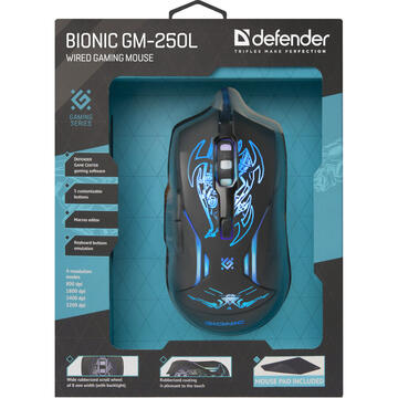 Mouse defender Bionic GM-250L, 6 butoane 3200 dpi