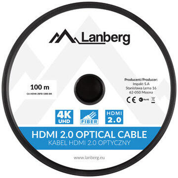 Lanberg CA-HDMI-20FB-1000-BK optical cable HDMI M/M 100m v2.0 4K AOC