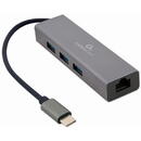 Gembird A-CMU3-LAN-01 USB-C Gigabit network adapter with 3-port USB 3.1 hub