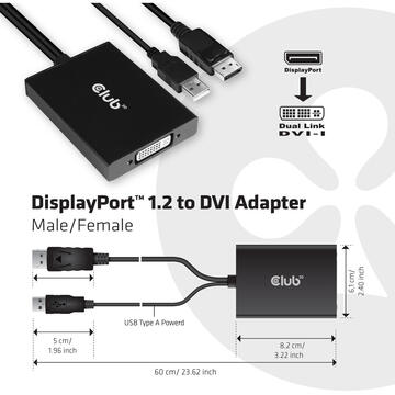 Adaptor Club 3D DisplayPort la DVI-D Dual Link CAC-1010, HDCP activat, M/F, activ