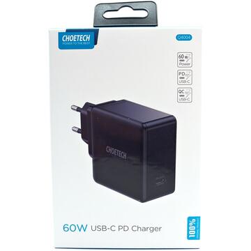 Incarcator de retea choetech Q4004-EU, Fast charging, 1 x USB-C, 60W, 3A, Negru