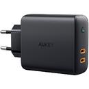 Incarcator de retea Aukey PA-D5 63 W, 2 x USB C, Negru