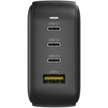 Incarcator de retea UNITEK CHARGER GAN 4 PORTS, PD 100W, QC3.0, USB-C, black