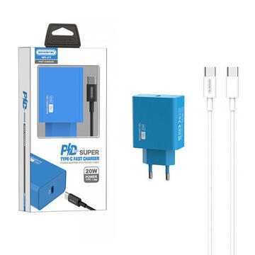 Incarcator de retea MAIN CHARGER 20W + CABLE TYP-C BLUE SOMOSTEL POWER DELIVERY SMS-A78 PD