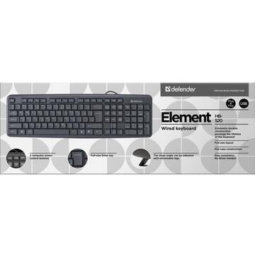 Tastatura KEYBOARD DEFENDER ELEMENT HB-520 Negru, USB, Cu fir