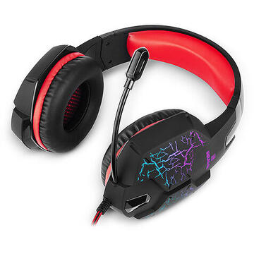 Casti REAL-EL GDX-7750 SURROUND 7.1 gaming headphones with microphone and LED backlight, black/red