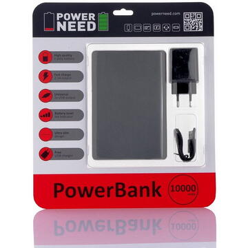 Baterie externa PowerNeed P10000S power bank Black Lithium Polymer (LiPo) 10000 mAh