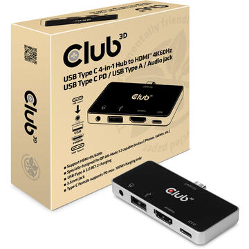 Club 3D CLUB3D USB Type C 4-in-1 Hub to HDMI™ 4K60Hz USB Type C PD / USB Type A / Audio jack