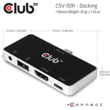 Club 3D CLUB3D USB Type C 4-in-1 Hub to HDMI™ 4K60Hz USB Type C PD / USB Type A / Audio jack