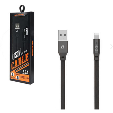 USB CABLE IPHONE 2.4A BLACK SOMOSTEL 2400mAh QUICK CHARGER QC 3.0 1M POWERLINE SMS-BW04 - FLAT TEXTILE BRAID + DIODA LED + AUTO POWER OFF SYSTEM