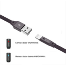 USB CABLE IPHONE 2.4A BLACK SOMOSTEL 2400mAh QUICK CHARGER QC 3.0 1M POWERLINE SMS-BW04 - FLAT TEXTILE BRAID + DIODA LED + AUTO POWER OFF SYSTEM