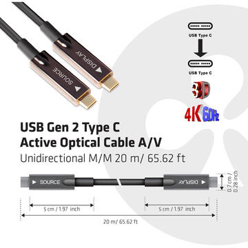 Club 3D CLUB3D USB Gen 2 Type C Active Optical Cable A/V Unidirectional M/M 20 m/ 65.62 ft
