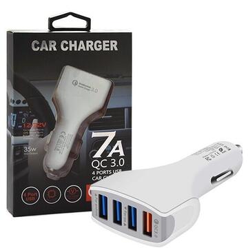 CAR CHARGER 4 X USB 7A WHITE VEGA FASTON FAST CHARGER QUICK 4XUSB 3.0 3500mAh