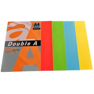 DOUBLE-A Hartie color pentru copiator A4, 80g/mp, 500coli/top, Double A - 5 culori intense asortate