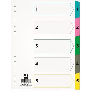 Index carton alb Mylar numeric 1- 5, margine PP color, A4, 170g/mp, Q-Connect