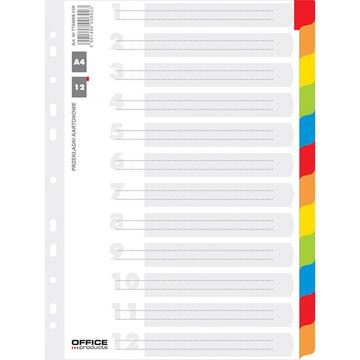 Separatoare carton alb cu margine color, A4, 170g/mp, 12 culori/set, Office Products