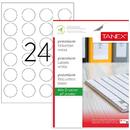 Accesorii birotica Etichete polyester albe, autoadezive, rotunde - D40mm, 24/A4, 25 coli/top, TANEX
