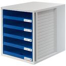 Accesorii birotica Suport plastic cu 5 sertare pentru documente, HAN (open) - gri deschis - sertare albastre
