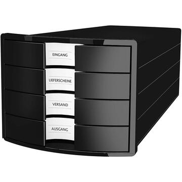 Accesorii birotica Suport plastic cu 4 sertare pt. documente, HAN Impuls 2.0 - negru - sertare negre