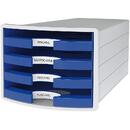 Accesorii birotica Suport plastic cu 4 sertare pt. documente, HAN Impuls 2.0 (open) - gri deschis - sertare albastre