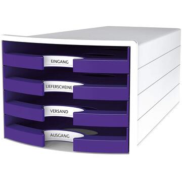 Accesorii birotica Suport plastic cu 4 sertare pt. documente, HAN Impuls 2.0 (open) - alb - sertare violet