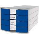 Accesorii birotica Suport plastic cu 4 sertare pt. documente, HAN Impuls 2.0 - gri deschis - sertare albastre