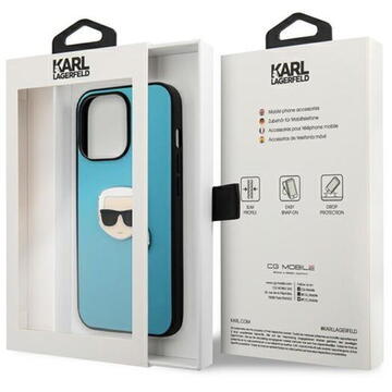 Husa Karl Lagerfeld Husa Leather Ikonik Karl`s Head Metal iPhone13 Pro Albastru