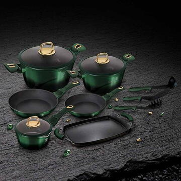 BERLINGER HAUS 12-piece pot set BH/6066 Emerald Collection, dark green, metallic