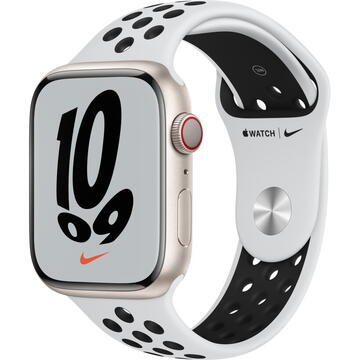 Smartwatch Apple Watch Series 7 Nike GPS + Cellular 45mm Starlight Aluminium Case with Pure Platinum Sport Band - Black
