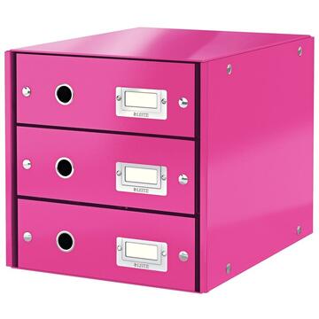 Suport cu 3 sertare, din carton laminat, LEITZ Click & Store - roz