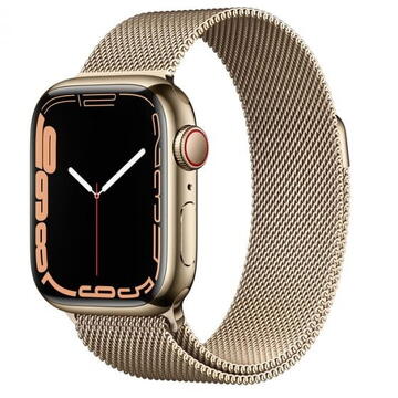 Smartwatch Apple Watch Series 7 GPS + Cellular 45mm Gold Stainless with Gold Milanese Loop Band - Gold