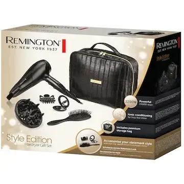 Uscator de par Remington Set  Style Edition D3195GP 2200 W 6 accesorii Ionizare Negru