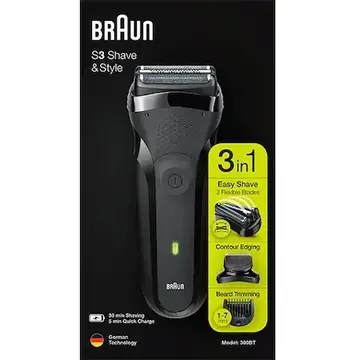 Aparat de tuns Braun Series 3 300 BT Shave&Style, Acumulator, Autonomie 30 min, Wet&Dry Negru