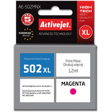 Activejet AE-502MNX ink for Epson printer; Epson 502XL W34010 replacement; Supreme; 12 ml; magenta